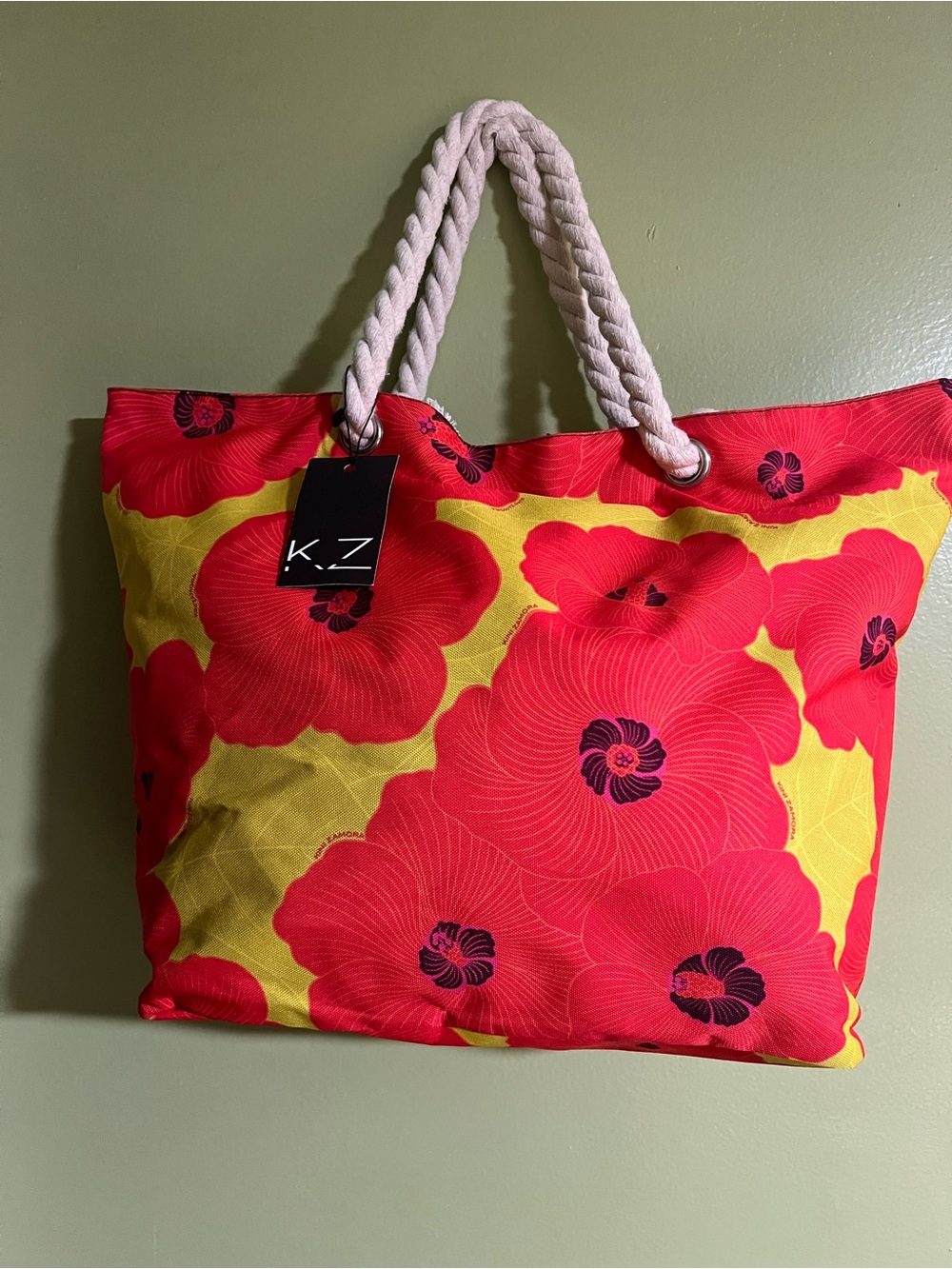 KiniZamora Floral Canvas Tote Bag in Red and Yellow